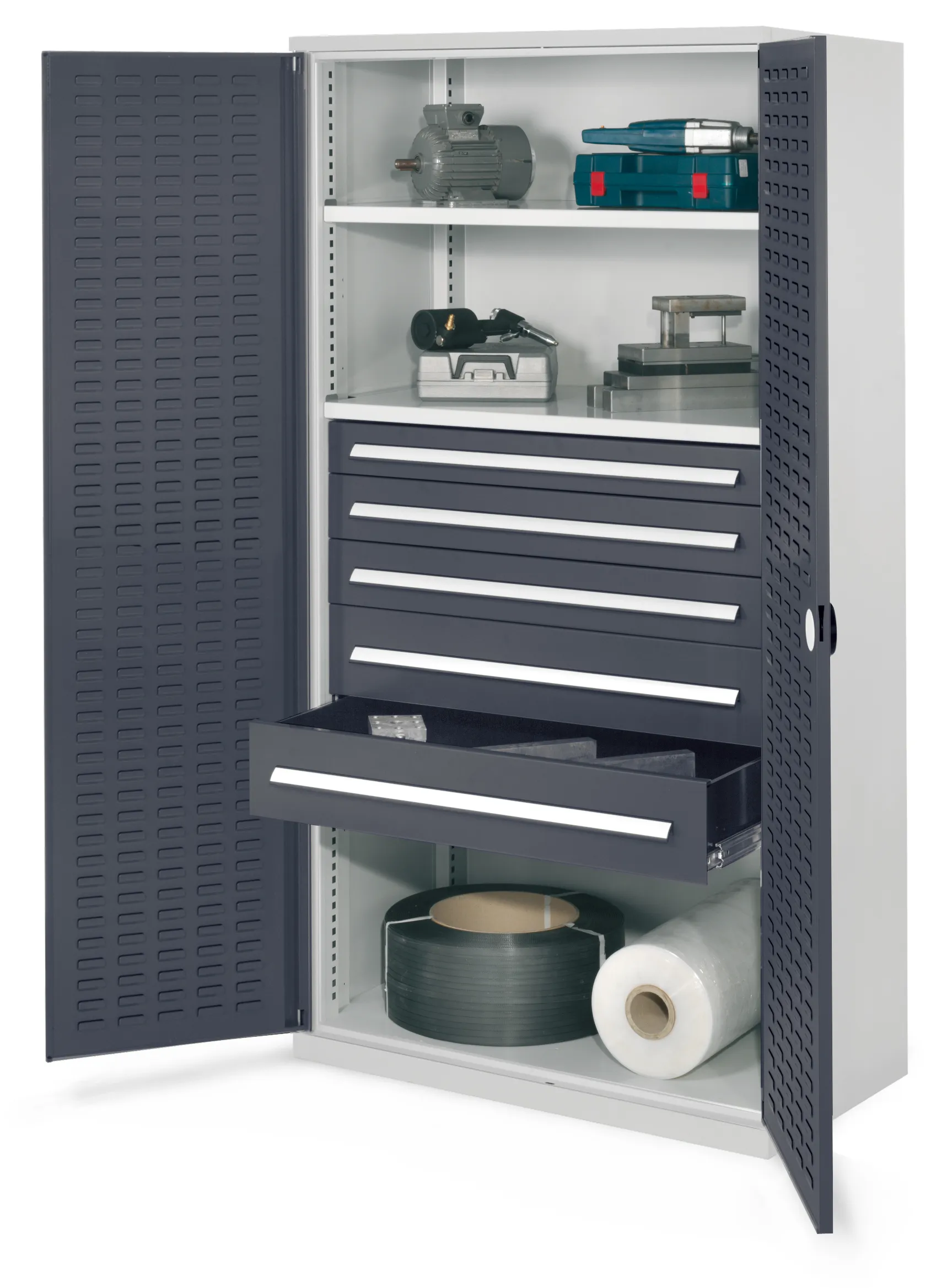 Der Schwerlastschrank Mod 44 von Kappes Systeme GmbH bietet robuste Lagerung für schwere Werkzeuge mit bis zu 1,65 Tonnen Tragkraft und vielseitigen Schubladen.