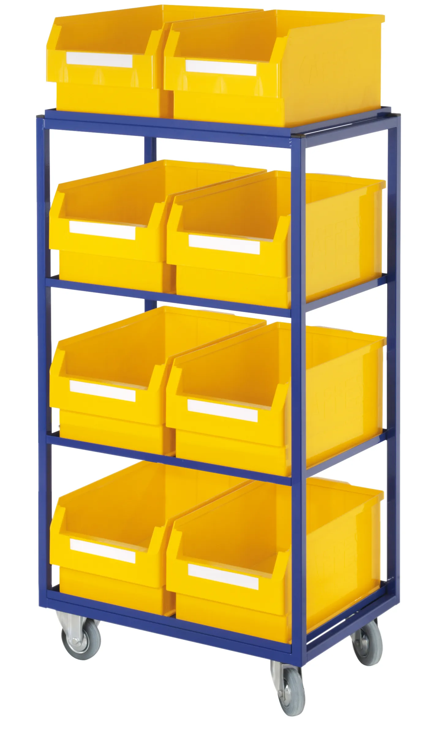 Der Beistell- und Kommissionierwagen RAL 501, Modell 14 von Kappes Systeme, bietet robuste Stahlkonstruktion und flexible Fachböden für effiziente Lagerlogistik.