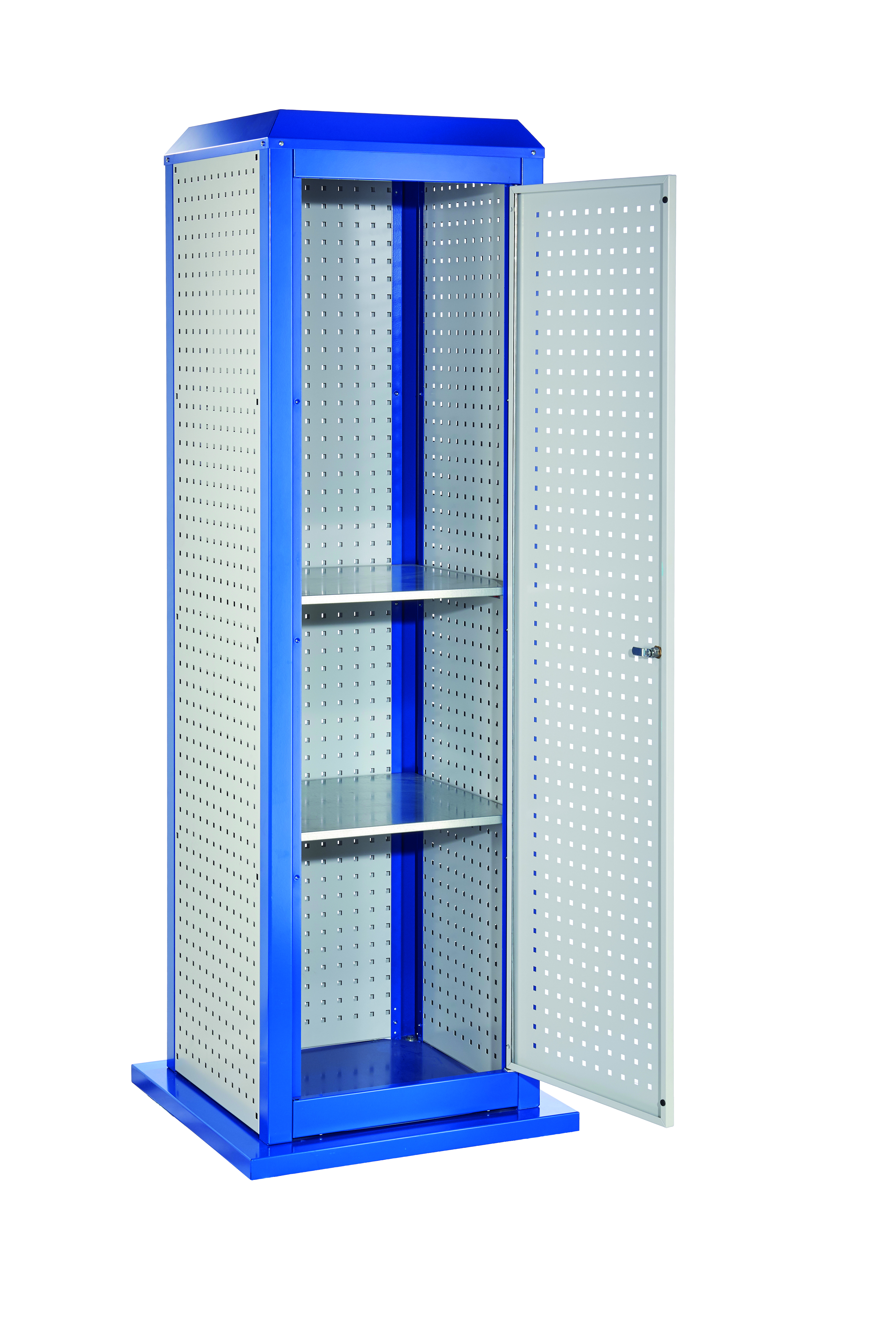 Der RasterPlan ToolTower Groß Modell 5 von Kappes Systeme: Vielseitiger, robuster Werkzeugschrank mit anpassbaren Lochplatten und Fachböden, stationär oder mobil nutzbar.