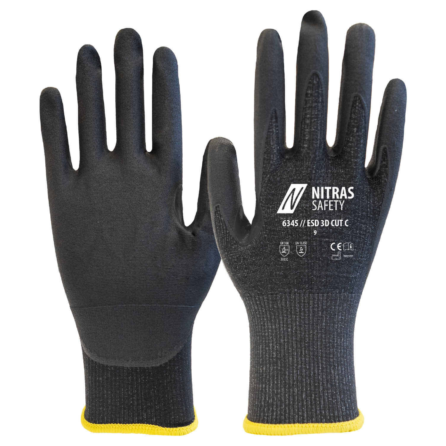 NITRAS ESD 3D CUT C Schnittschutzhandschuhe in Anthrazit mit schwarzer Nitril-Mikroschaum-Beschichtung