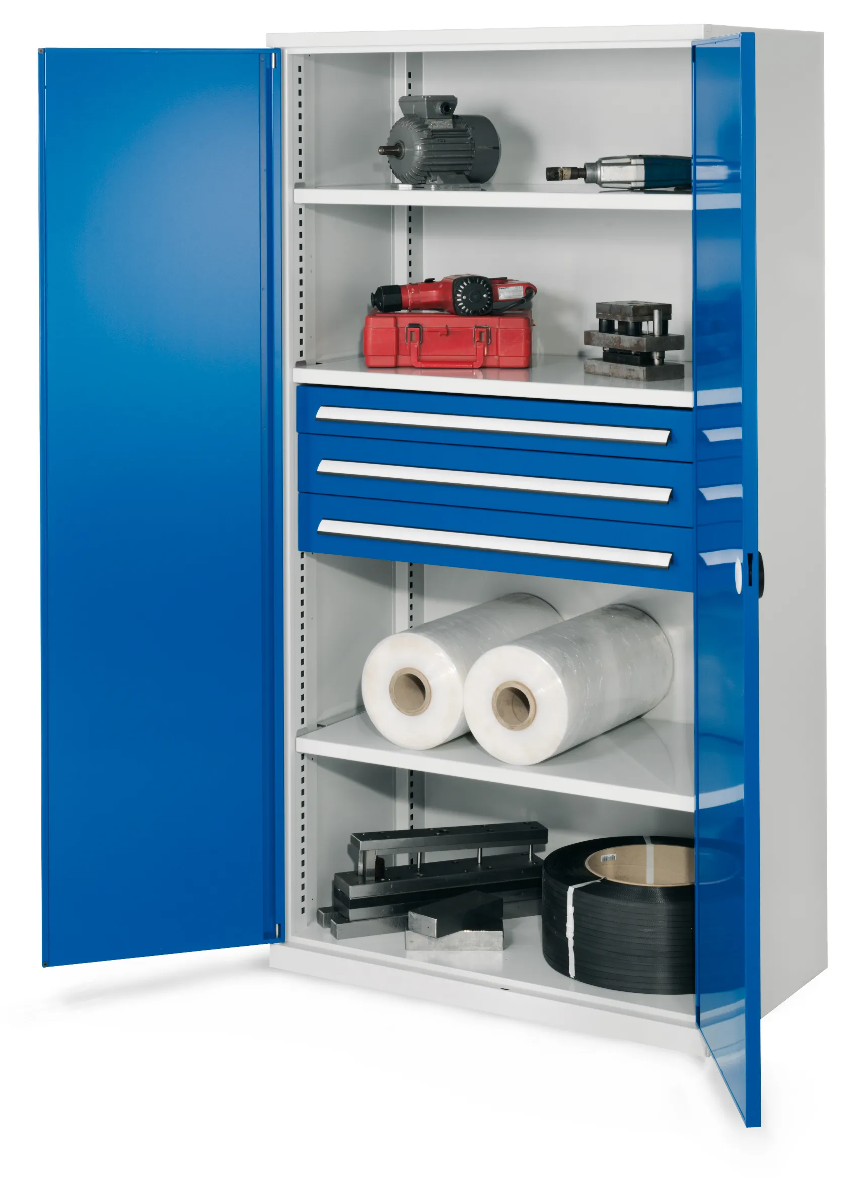 Der Schwerlastschrank Modell 43 von Kappes Systeme GmbH ist robust und vielseitig, mit doppelwandigen T?ren, drei Schubladen und einer Tragkraft von bis zu 1,65 Tonnen.