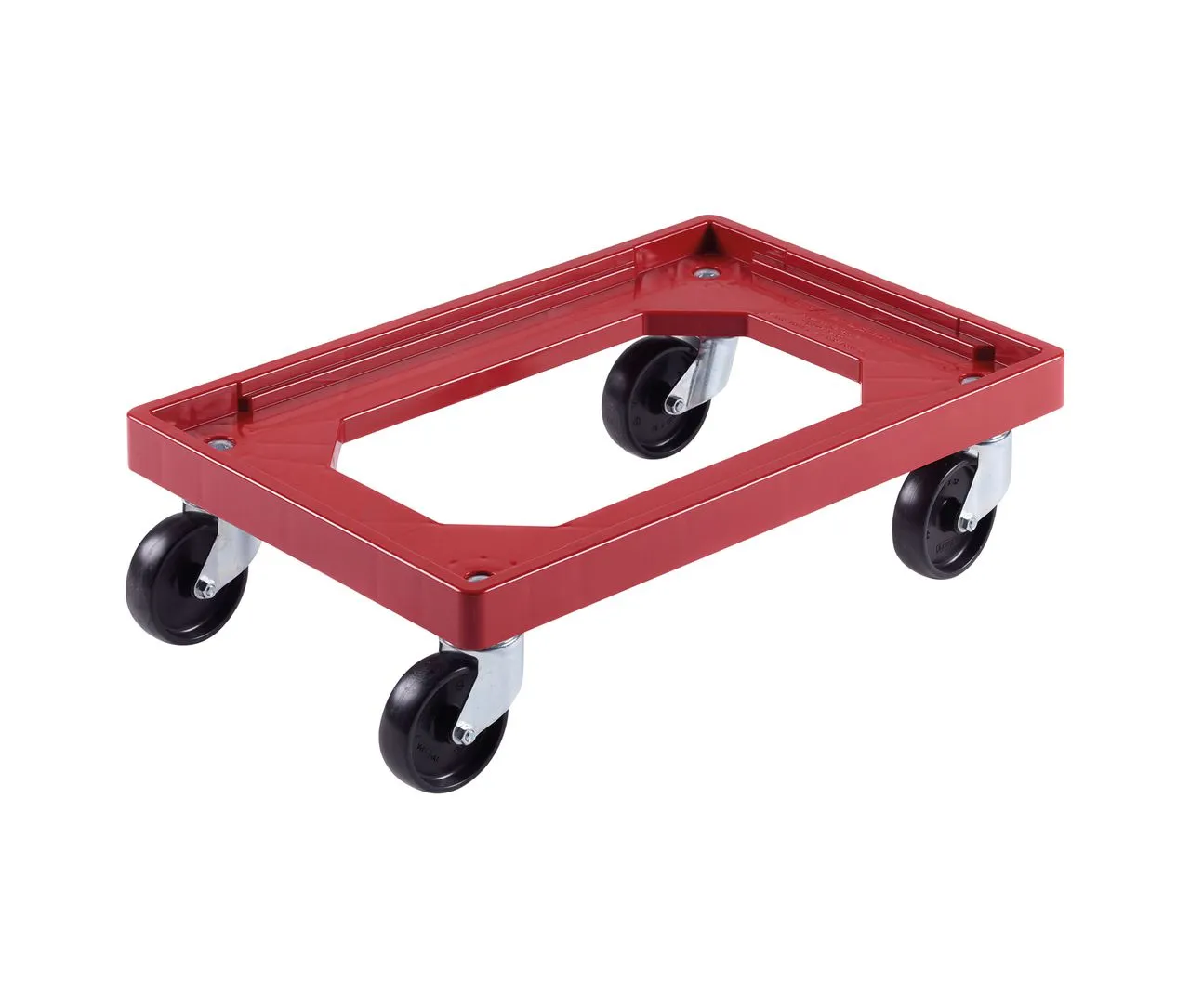 Roter Transport-Rollwagen von Traydon, 600x400x180 mm, aus robustem ABS, ideal f?r Lager und Logistik. Stabil und langlebig, mit Polypropylenr?dern.