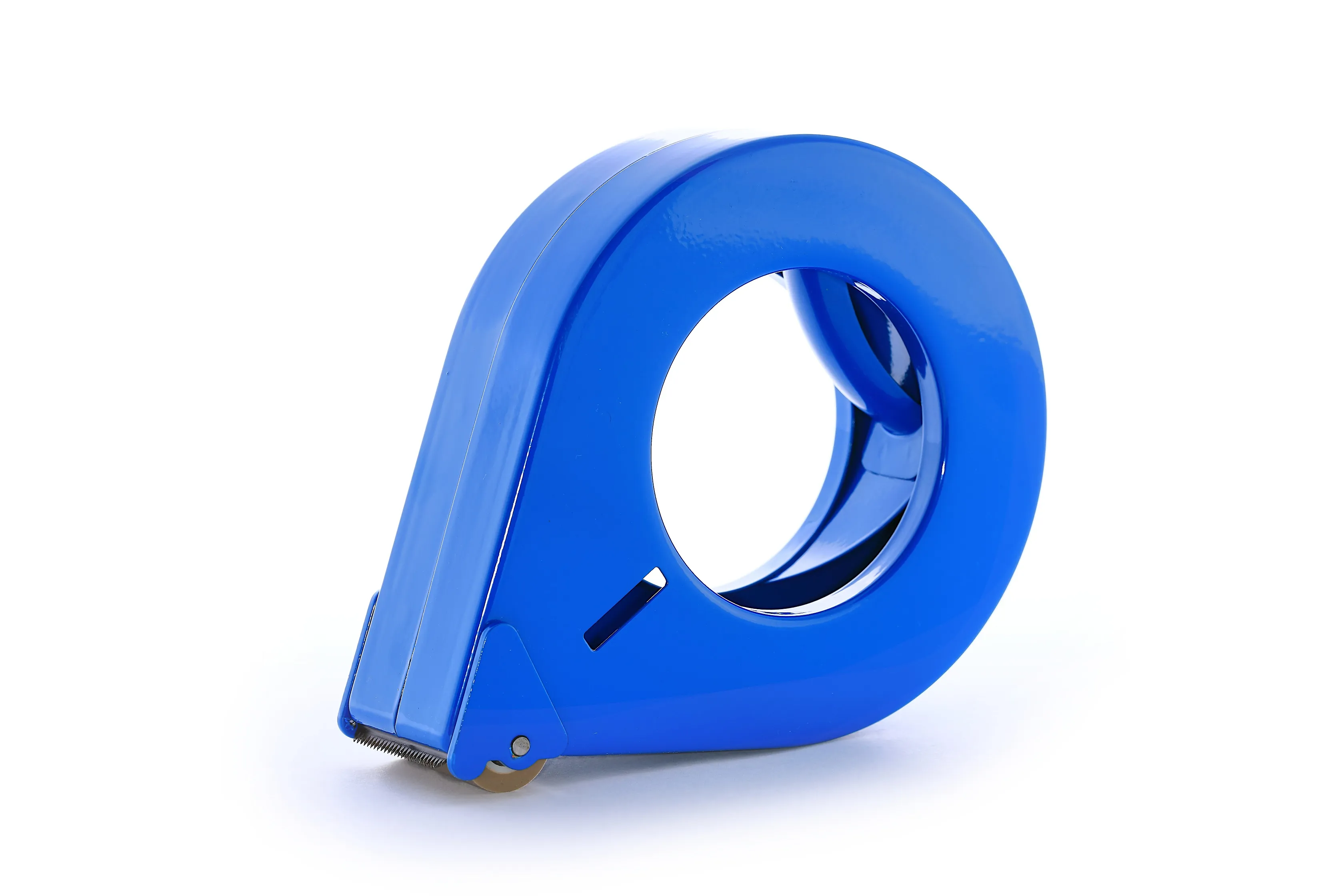 Der blaue Handabroller D1/30 TN von Traydon GmbH bietet leises Abwickeln, eine gezahnte Karbonstahlklinge und eine effektive Abrollbremse für präzises Arbeiten.