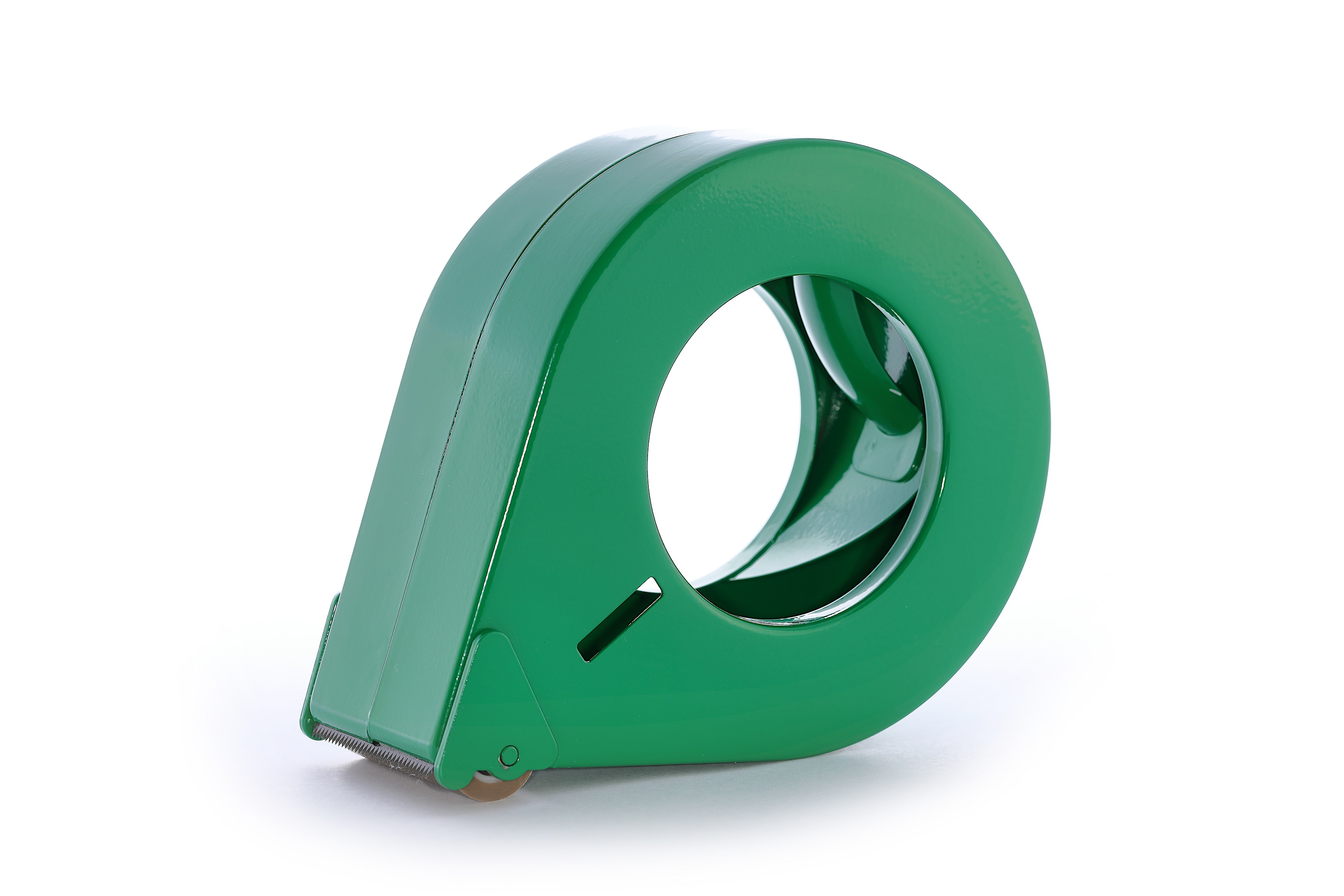 Handabroller aus Metall Grün mit Abrollbremse, 50mm Bandbreite, 122mm Außendurchmesser