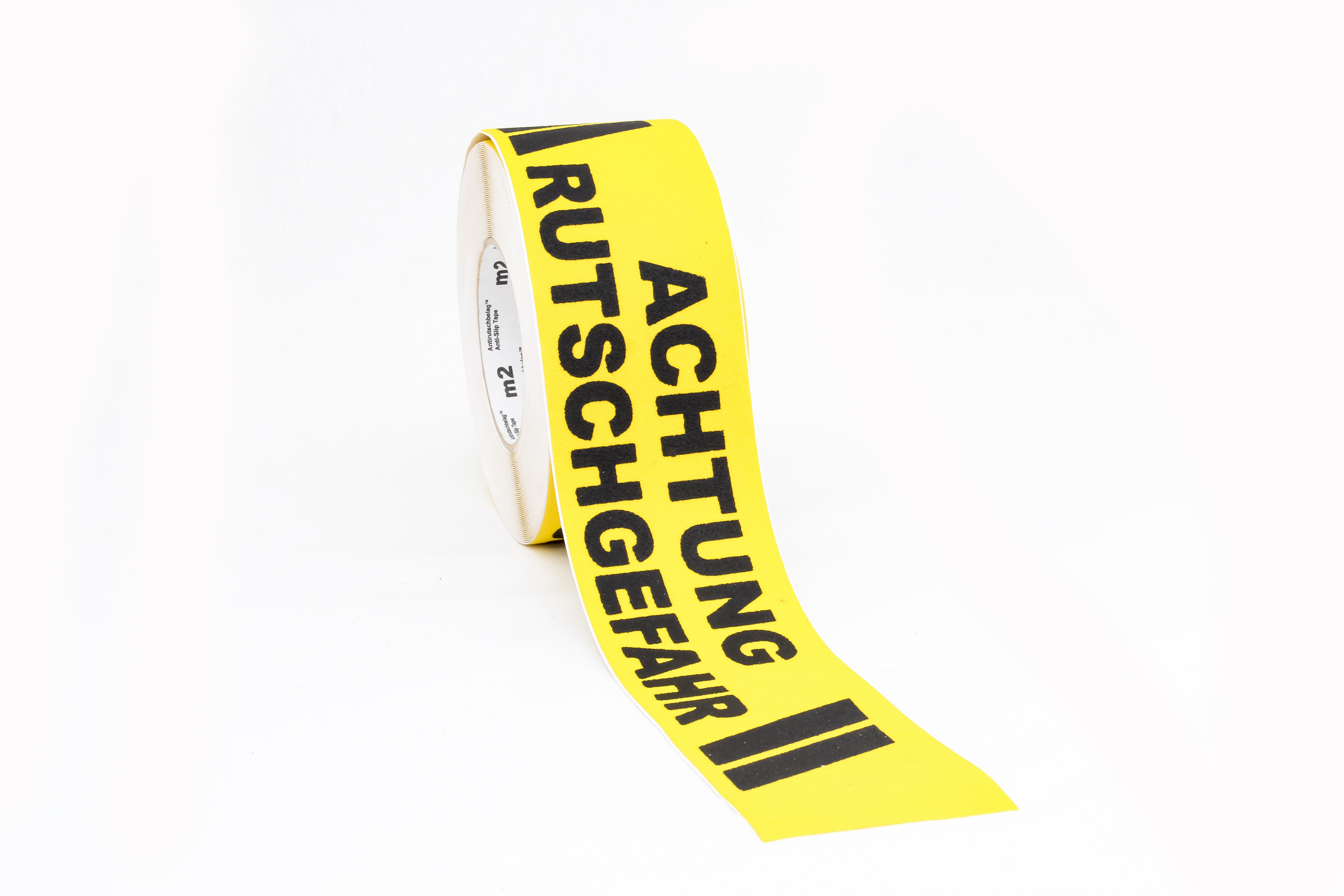 m2-Antirutschbelag Warnmarkierung schwarz/gelb Text "Achtung Rutschgefahr" Rolle 75mm x 18,3m