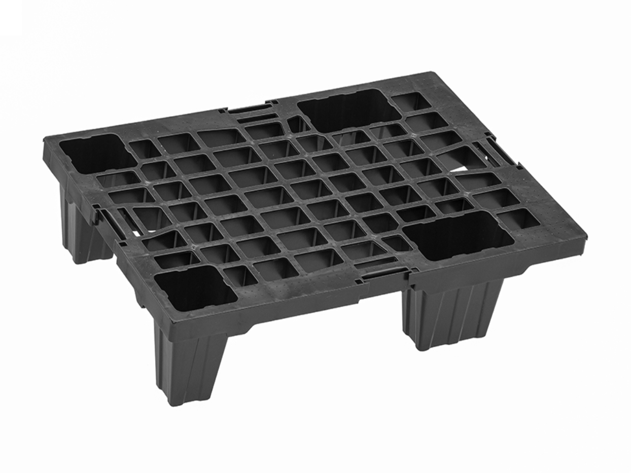 Die TIDUS Medium 604 Kunststoffpalette, 600x400x135 mm, wiegt 1,2 kg und trägt bis zu 700 kg statisch. Leicht, kompakt und aus recyceltem PP, ideal für Lagerung.