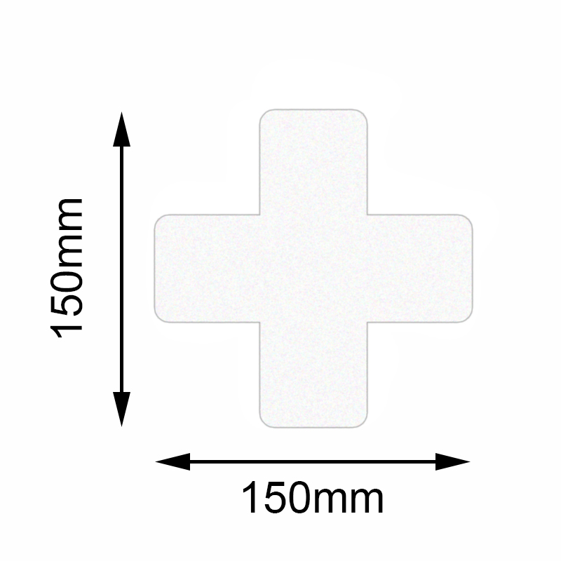 Produktbild zeigt weiße Bodenmarkierer Safety von Mehlhose Antirutschprodukte GmbH, 150x150mm, robust, rutschhemmend, selbstklebend, ideal für Innenbereiche.