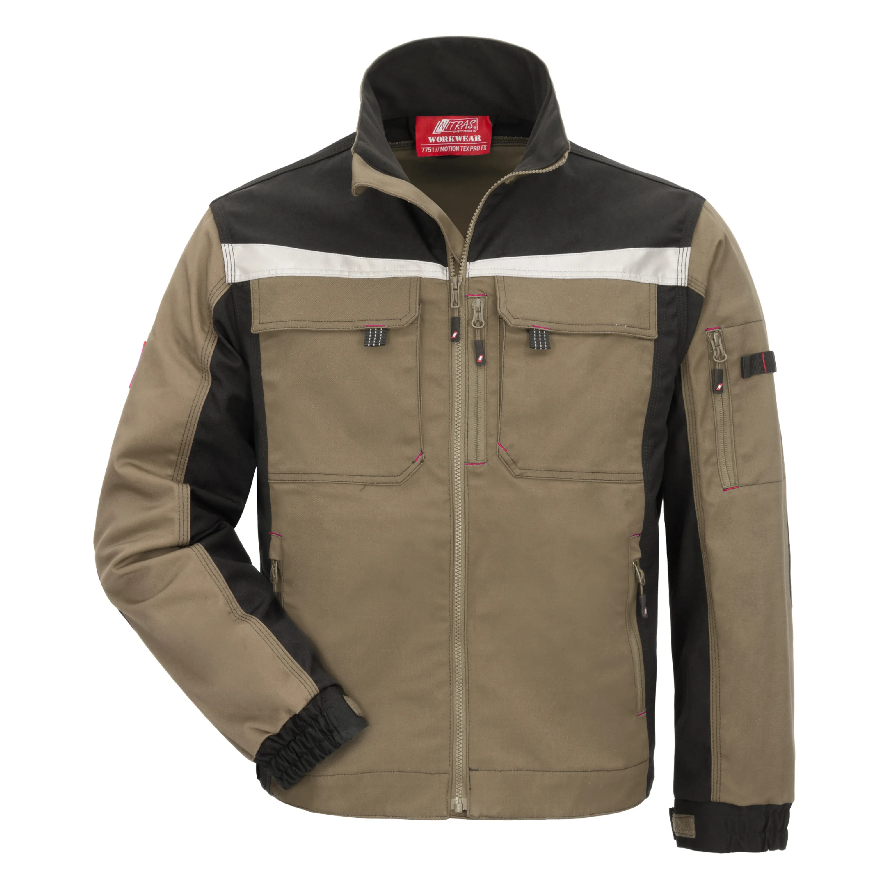 Die NITRAS MOTION TEX PRO FX Arbeitsjacke in khaki/schwarz bietet hohen Tragekomfort, Robustheit und viele Taschen f?r anspruchsvolle Arbeitsbedingungen.