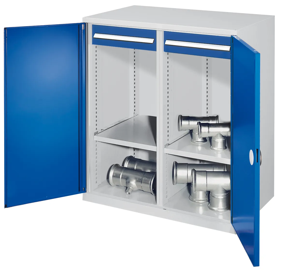 Der Schwerlast-Beistellschrank Modell 73 von Kappes Systeme GmbH bietet robuste Lagerung mit 1,65 Tonnen Belastbarkeit, verstellbaren Fachb?den und sicherem Zylinderschloss.