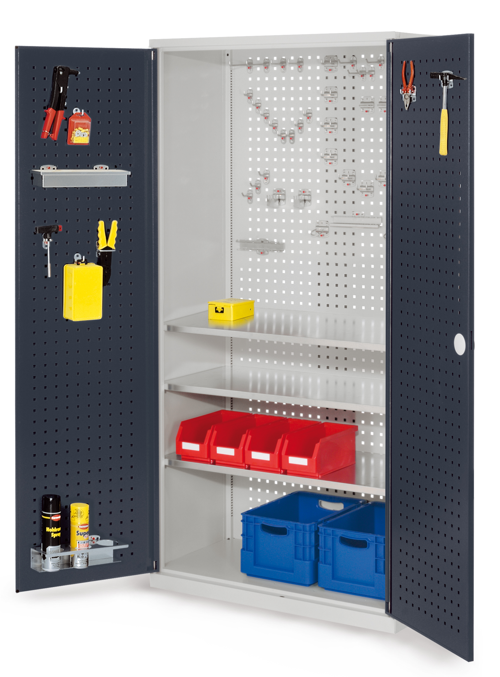 Der ®RasterPlan Werkzeugschrank Modell 6 500 von Kappes Systeme bietet sichere Aufbewahrung mit robustem Stahl, verstellbaren Fachböden und flexiblem Zubehörsystem.