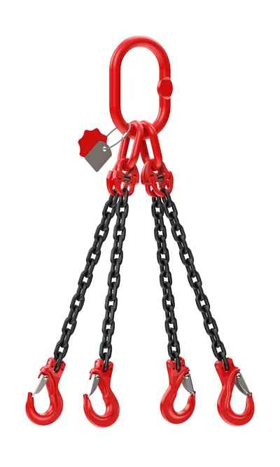 Produktbild der 4-Strang-Anschlagkette von Dolezych: Robuste Kette f?r schwere Hebearbeiten, G?teklasse 8, Tragf?higkeit bis 2.360 kg, L?nge 1.000 mm.