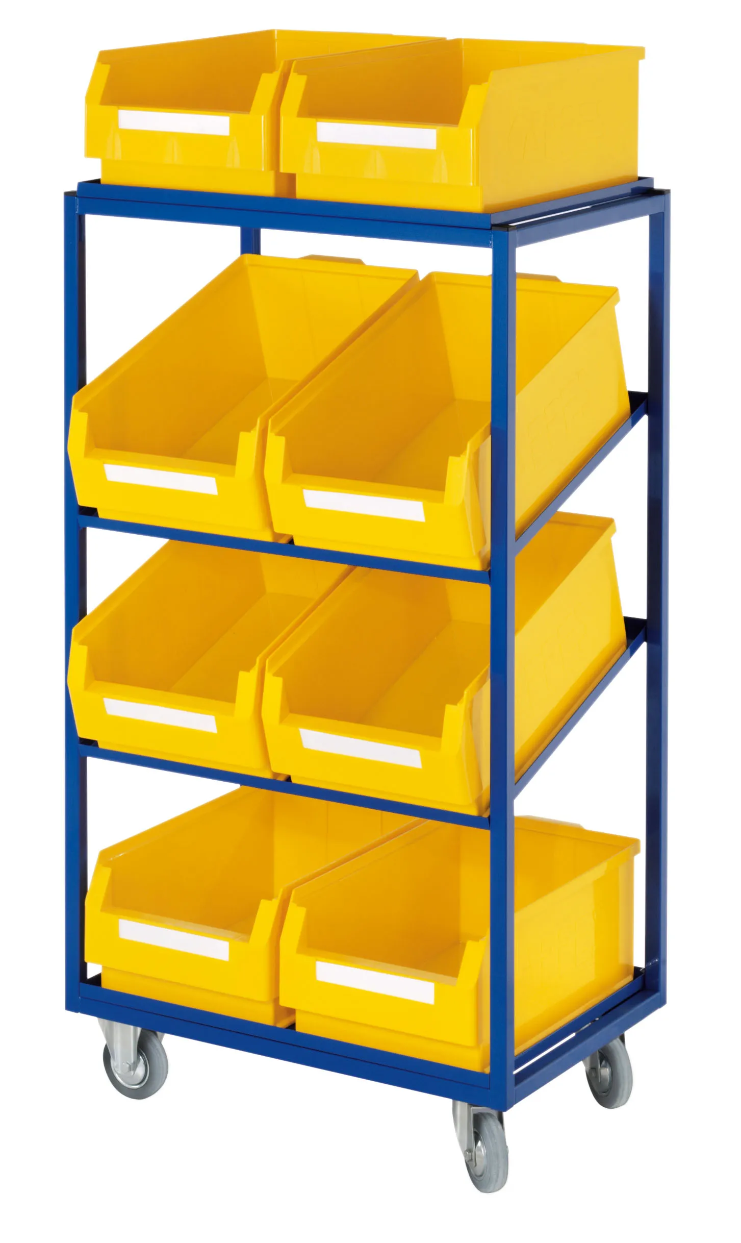 Beistell- und Kommissionierwagen Modell 22 von Kappes Systeme: Robuste Stahlkonstruktion, flexible Fachböden, spurlos rollend, ideal für effiziente Materialorganisation.