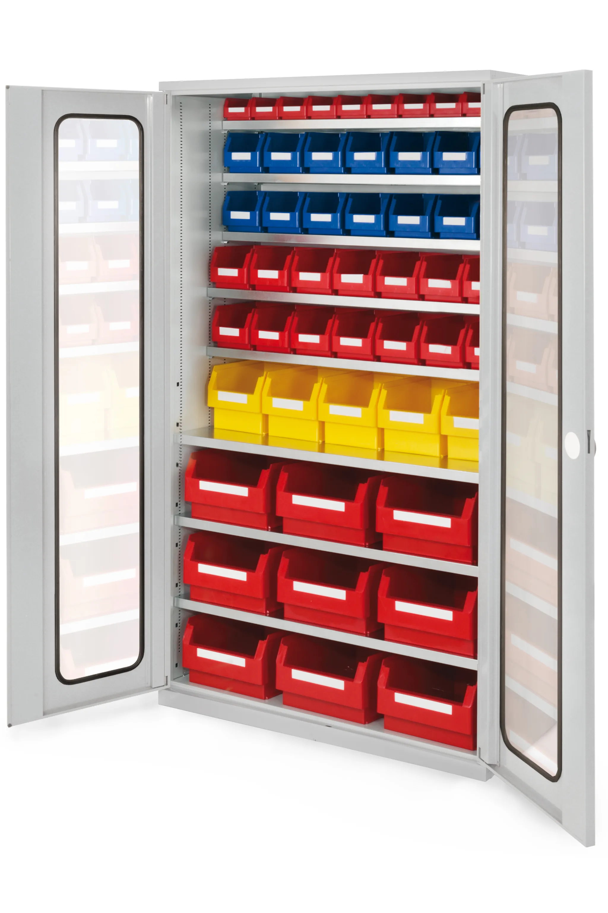 Gro?raumschrank Modell 14 von Kappes Systeme: Robuste Stahlkonstruktion mit Sichtfenstert?ren, modularer Aufbau, flexible Lagerung, Sicherheitsschloss, lichtgrau.