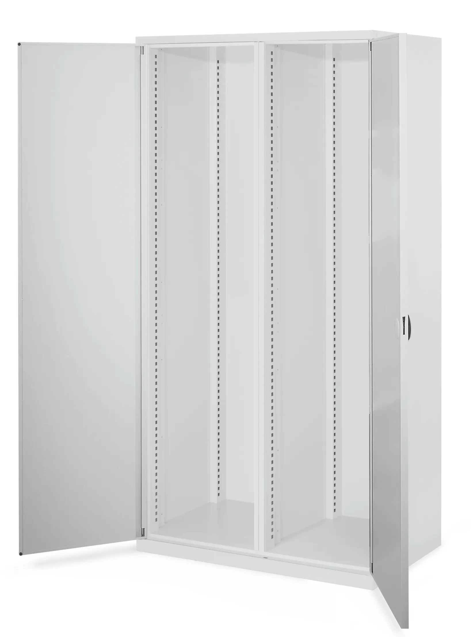 Schwerlastschrank von Kappes Systeme: Robuste Stahlkonstruktion, 1950x1000x600 mm, lichtgrau, mit verst?rkten T?ren und anpassbaren Schubladen f?r schwere Lasten.