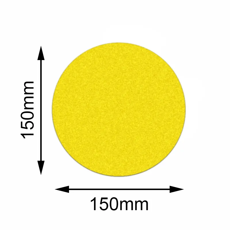 Produktbild zeigt gelben Bodenmarkierer von Mehlhose Antirutschprodukte GmbH, 150mm Kreis, rutschfest, selbstklebend, ideal f?r sichere Bodenmarkierungen.