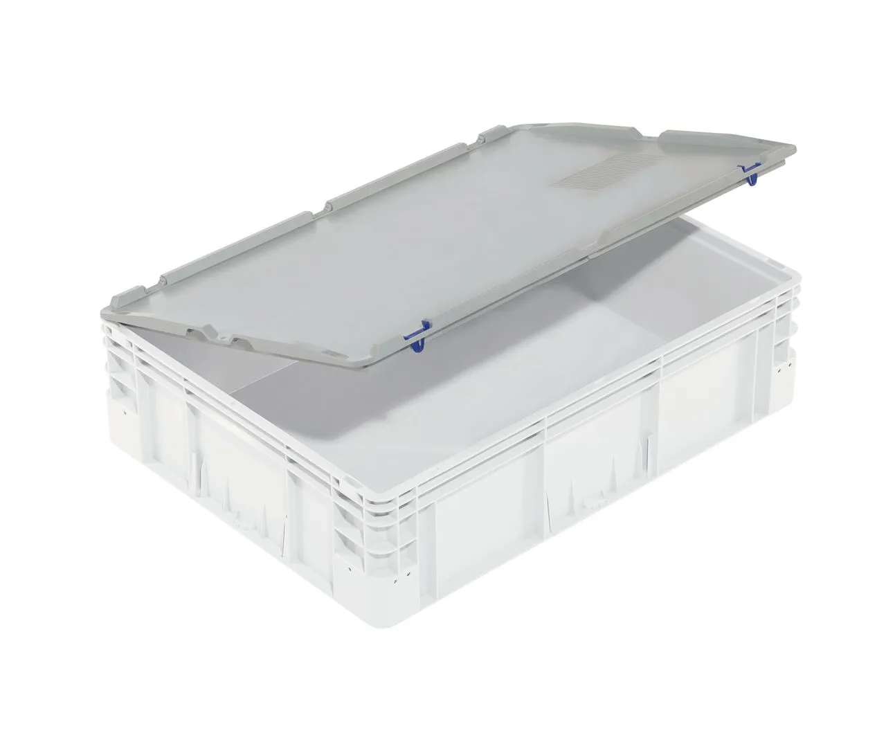 Der Scharnierdeckel Silverline von Bekuplast sch?tzt Ihre Waren in Euro-Norm-Beh?ltern mit robustem PP-C Material und einfacher Handhabung durch zwei Scharniere.