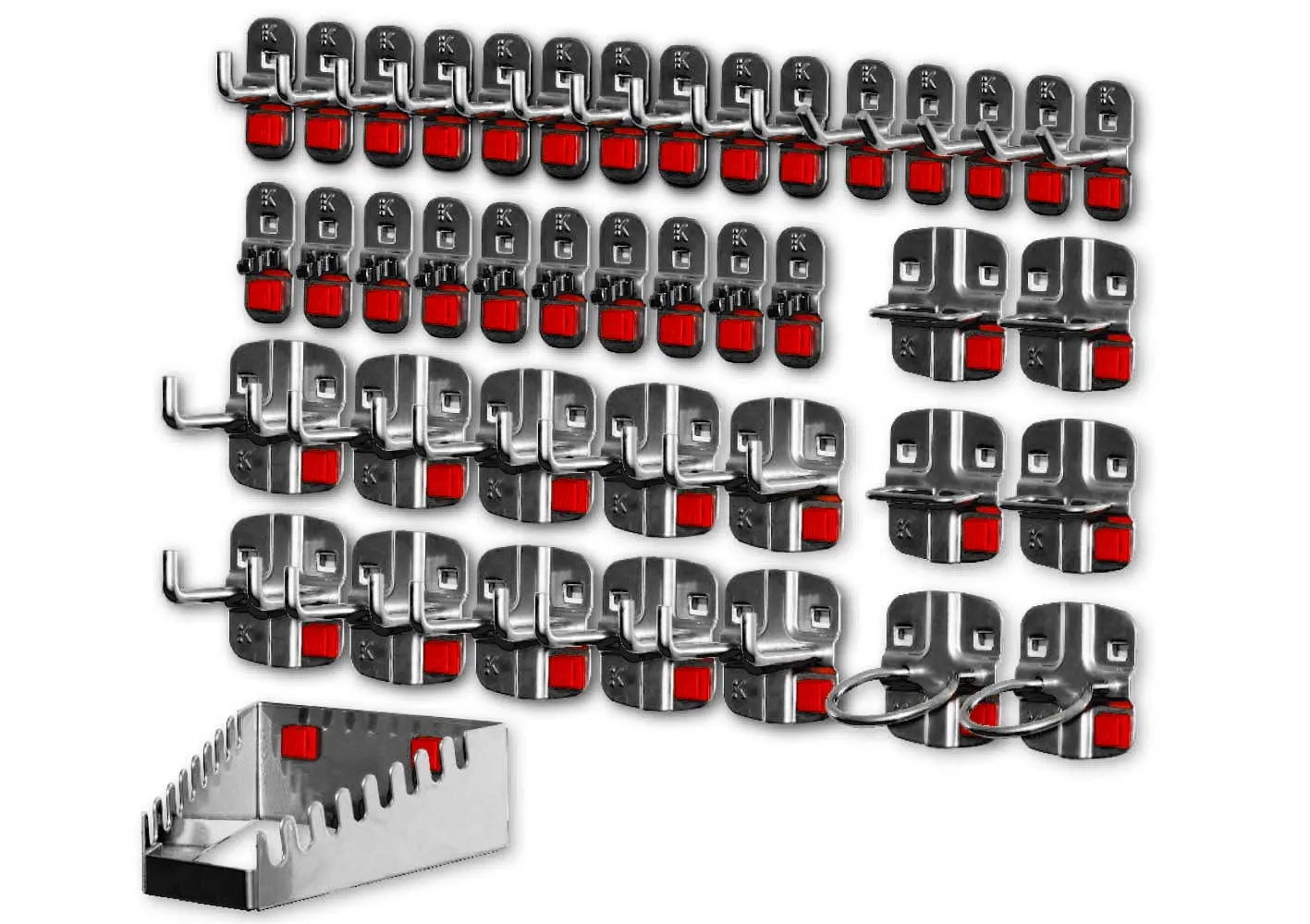 Das anthrazitgraue ?RasterPlan/ABAX Werkzeughalter-Sortiment von Kappes bietet 42 Teile f?r werkzeuglose, flexible und sichere Montage in industriellen Anwendungen.
