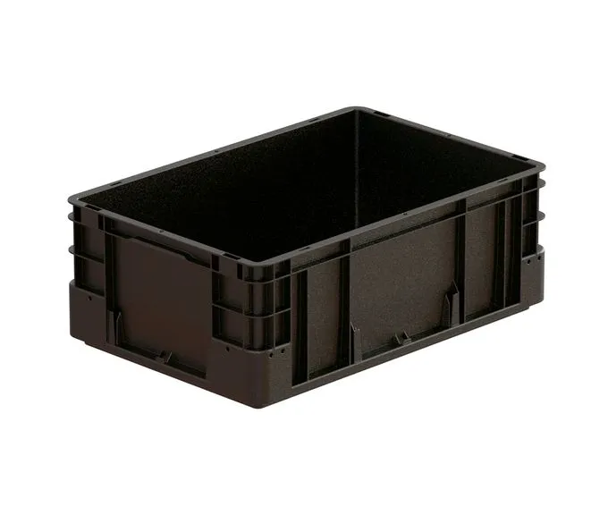 Der schwarze ESD-Beh?lter Silverline von Bekuplast (600x400x220 mm) sch?tzt elektronische Bauteile vor Entladung, mit 40 L Volumen und geschlossenen Griffen.