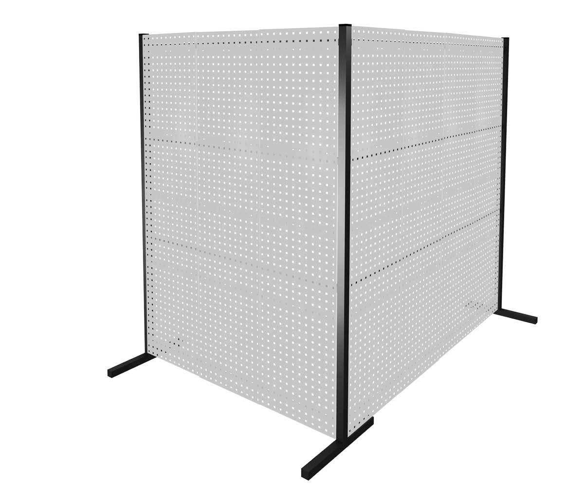 Die ®RasterPlan Trennwand Doppelfeld 90° von Kappes Systeme GmbH bietet flexible Raumtrennung mit 7 Lochplatten, ideal für individuelle Arbeitsplatzgestaltung.