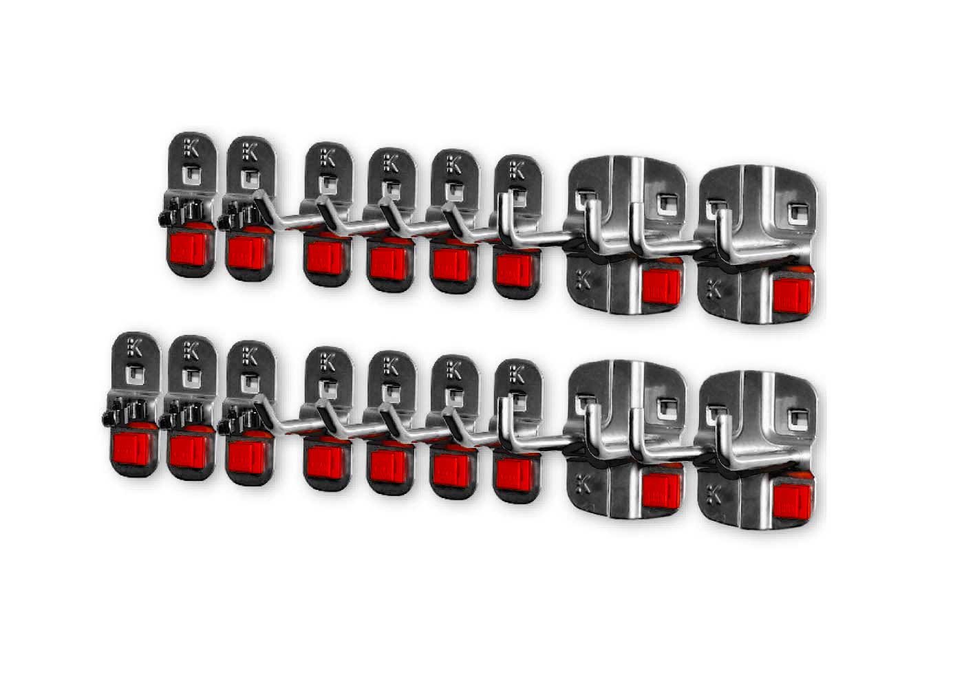 ®RasterPlan/ABAX Werkzeughalter-Sortiment 17-teilig anthrazitgrau. 8 Werkzeughalter mit schrägem Ende 4 Doppelter Werkzeughalter 5 Werkzeugklemmen.