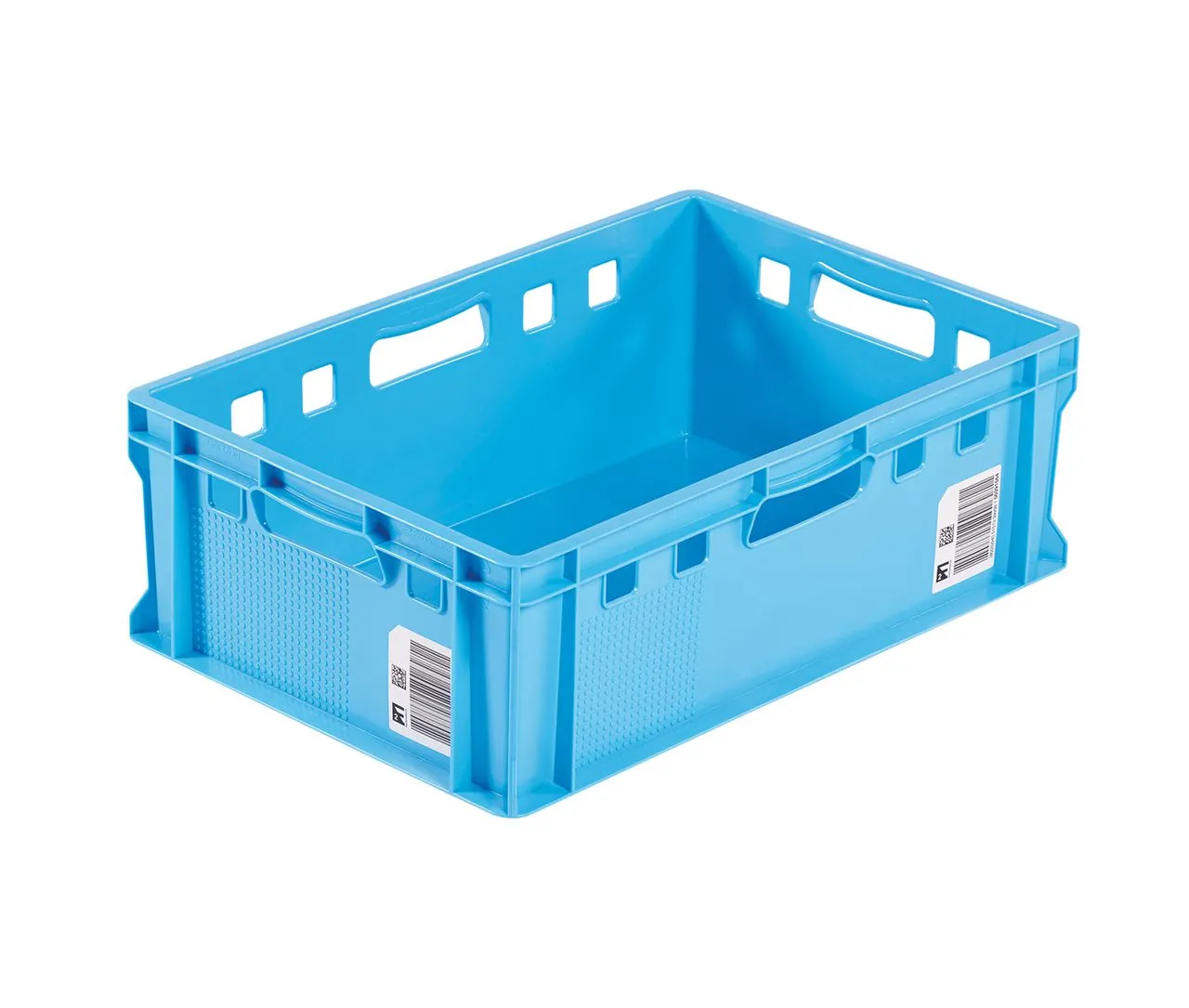 Euro-Fleischbehälter von Bekuplast: Robuster HDPE-Behälter (600x400x200 mm) mit 25 L Volumen, ideal für hygienische Lagerung und Transport von Fleischwaren.