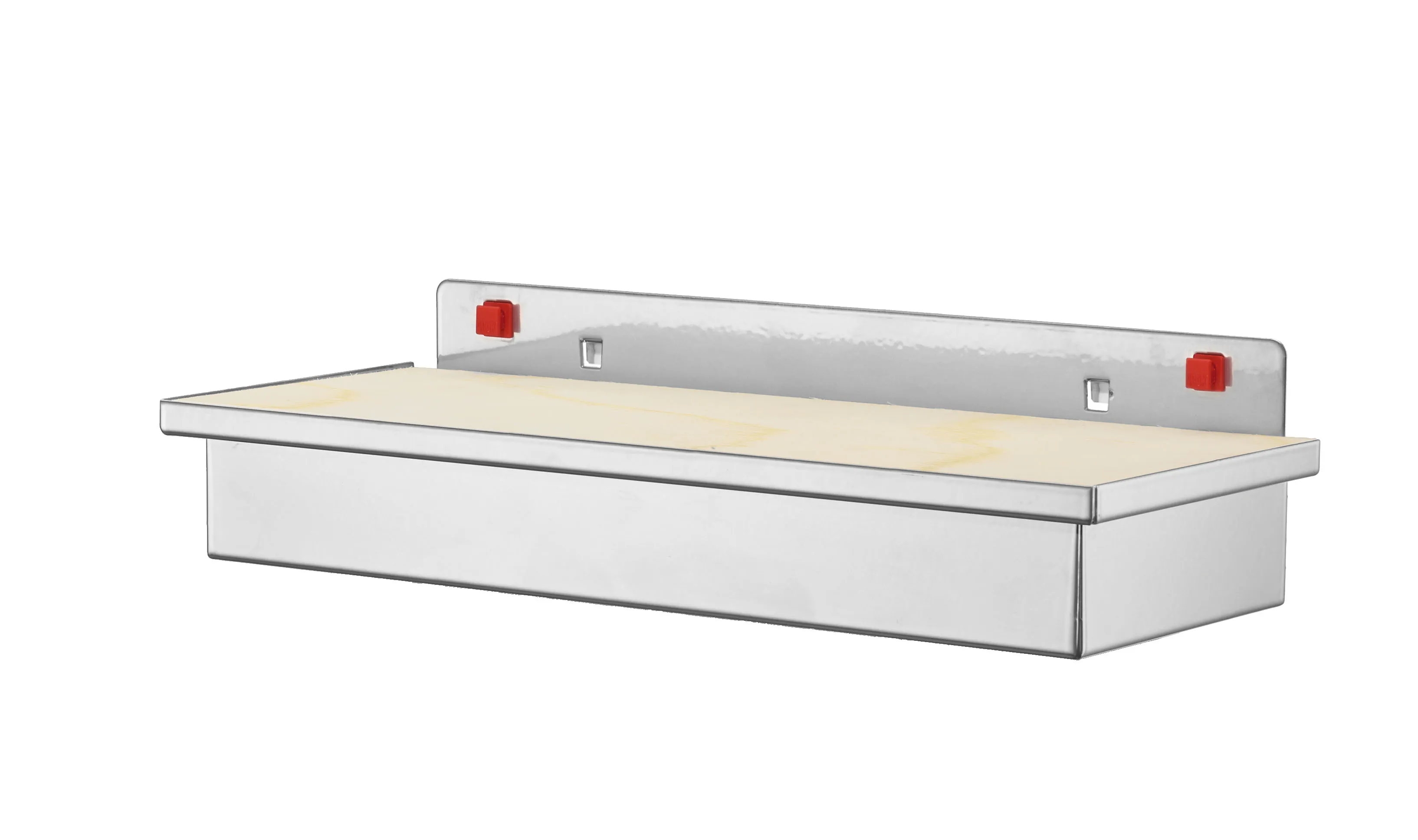 ABAX® Werkzeugaufnahmebox von Kappes: Alufarbene Box mit Holzplatte, 340x135x55 mm. Nahtlose Integration mit ®RasterPlan für flexible, werkzeuglose Montage.