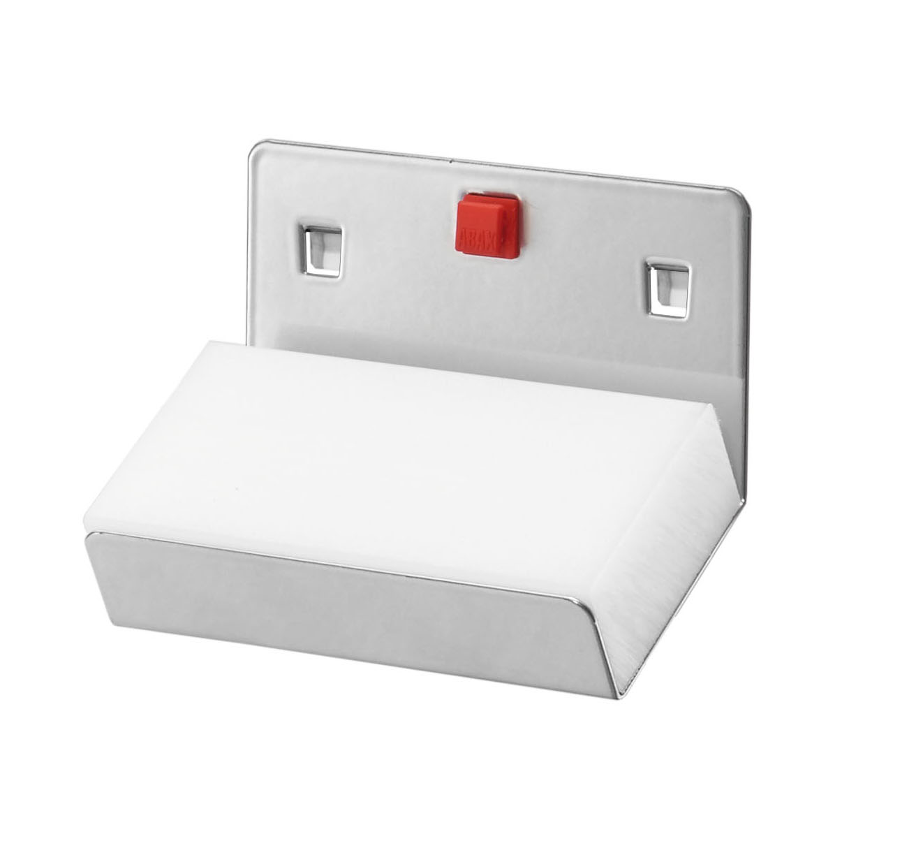 Produktbild der ABAX® Werkzeugaufnahme in Alufarbe, 110x58 mm. Kompatibel mit ®RasterPlan, werkzeuglose Montage, flexibel und sicher. Von Kappes Systeme GmbH.