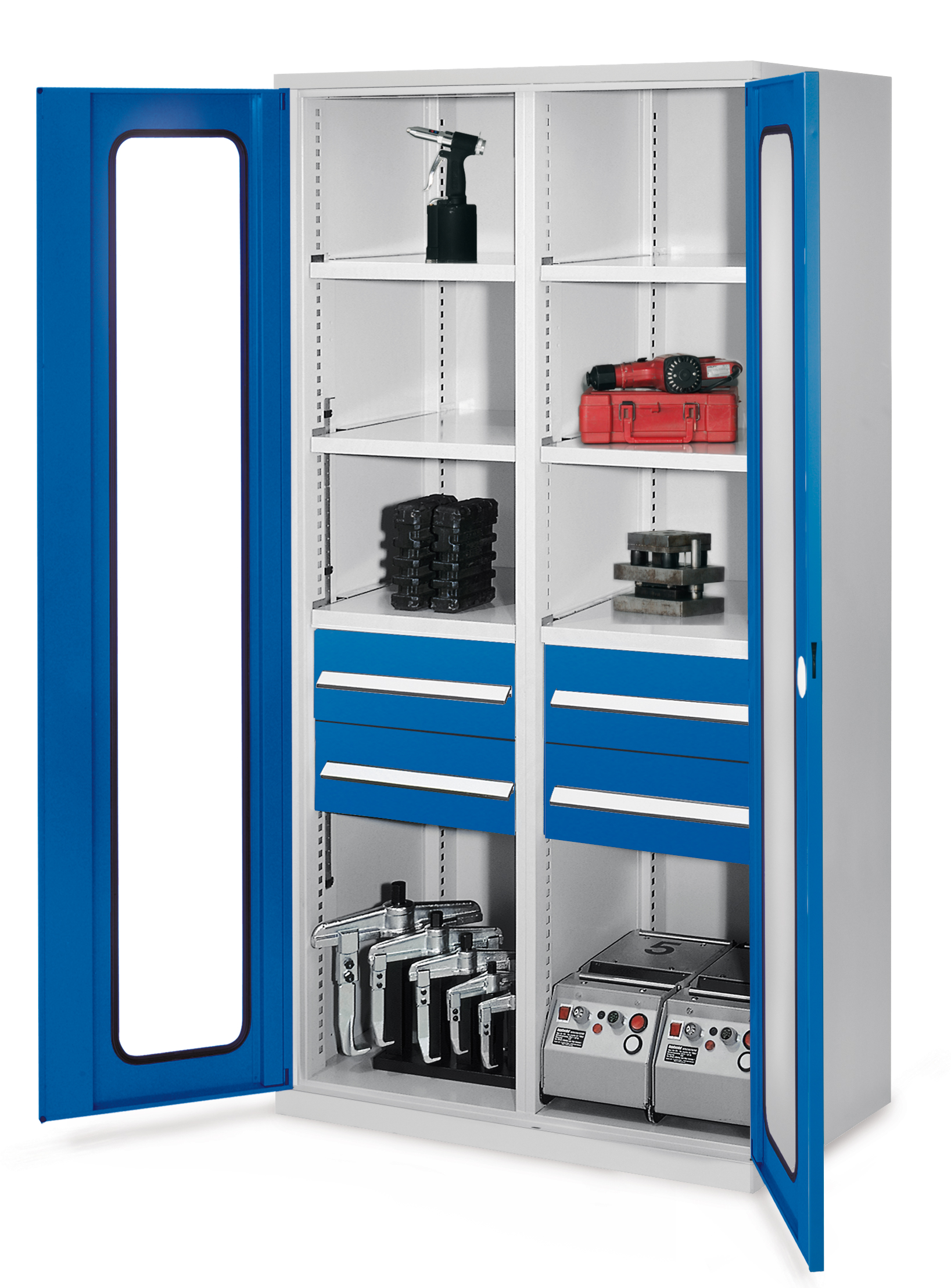 Der Schwerlastschrank Mod 52 von Kappes Systeme GmbH bietet robuste Lagerung mit Sichtfenstertür, verstellbaren Fachböden und hoher Tragkraft bis 1,65 t.