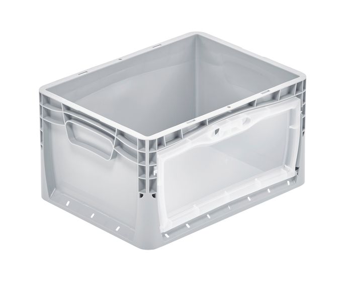 Euro-Norm-Behälter der lightline Serie von Bekuplast, 400x300x220 mm, 20L Volumen, stabil, leicht, mit Klappe, lebensmittelechtes, recycelbares PP-C Material.