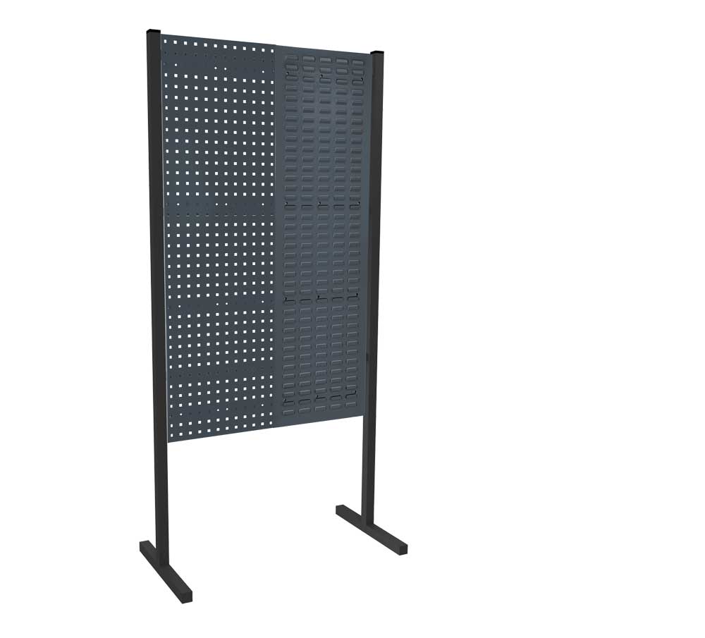 ®RasterPlan Trennwand Einzelfeld L1000 mm H1500 mm RAL 7016. Mit 1 ®RasterPlan Lochplatte 1 ®RasterPlan Schlitzplatte.