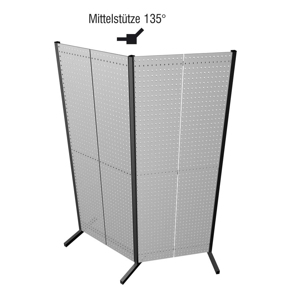 Das ®RasterPlan Trennwandsystem bietet mit seiner 135°-Mittelstütze in Anthrazitgrau flexible, ästhetische Lösungen für moderne Arbeitsumgebungen.