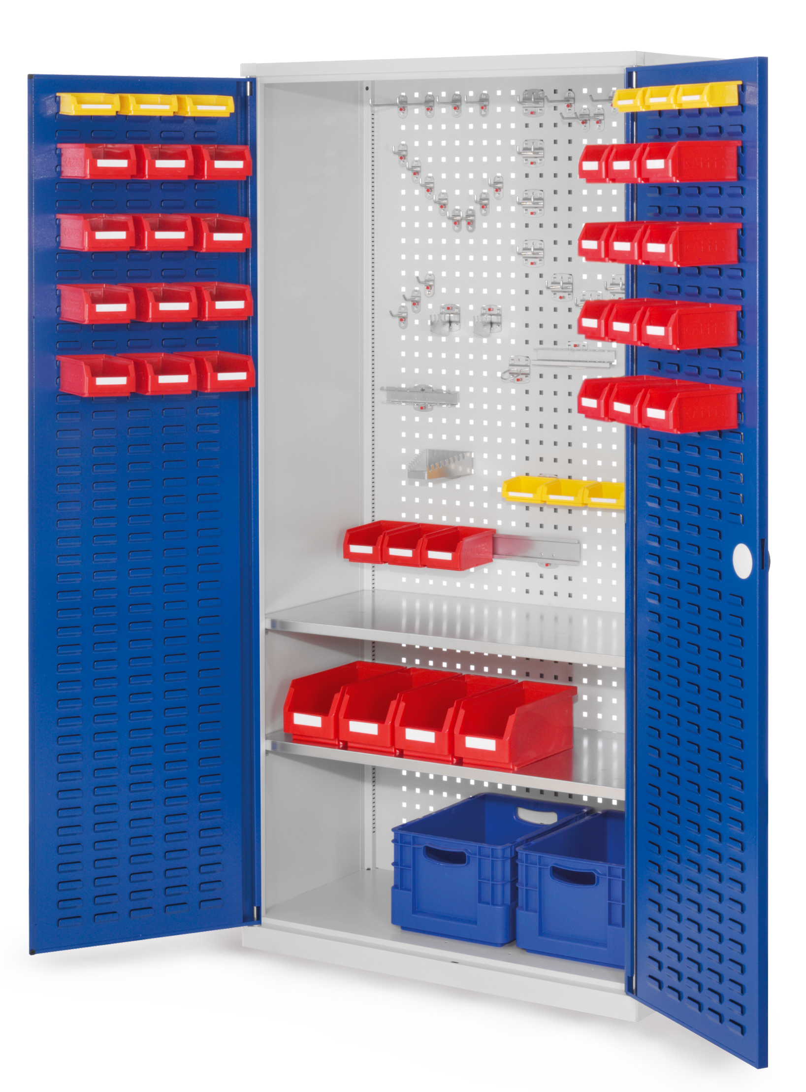 Der ®RasterPlan Werkzeugschrank Modell 5 500 von Kappes Systeme GmbH bietet eine robuste Stahlkonstruktion mit verstellbaren Fachböden und sicherem Zylinderschloss.