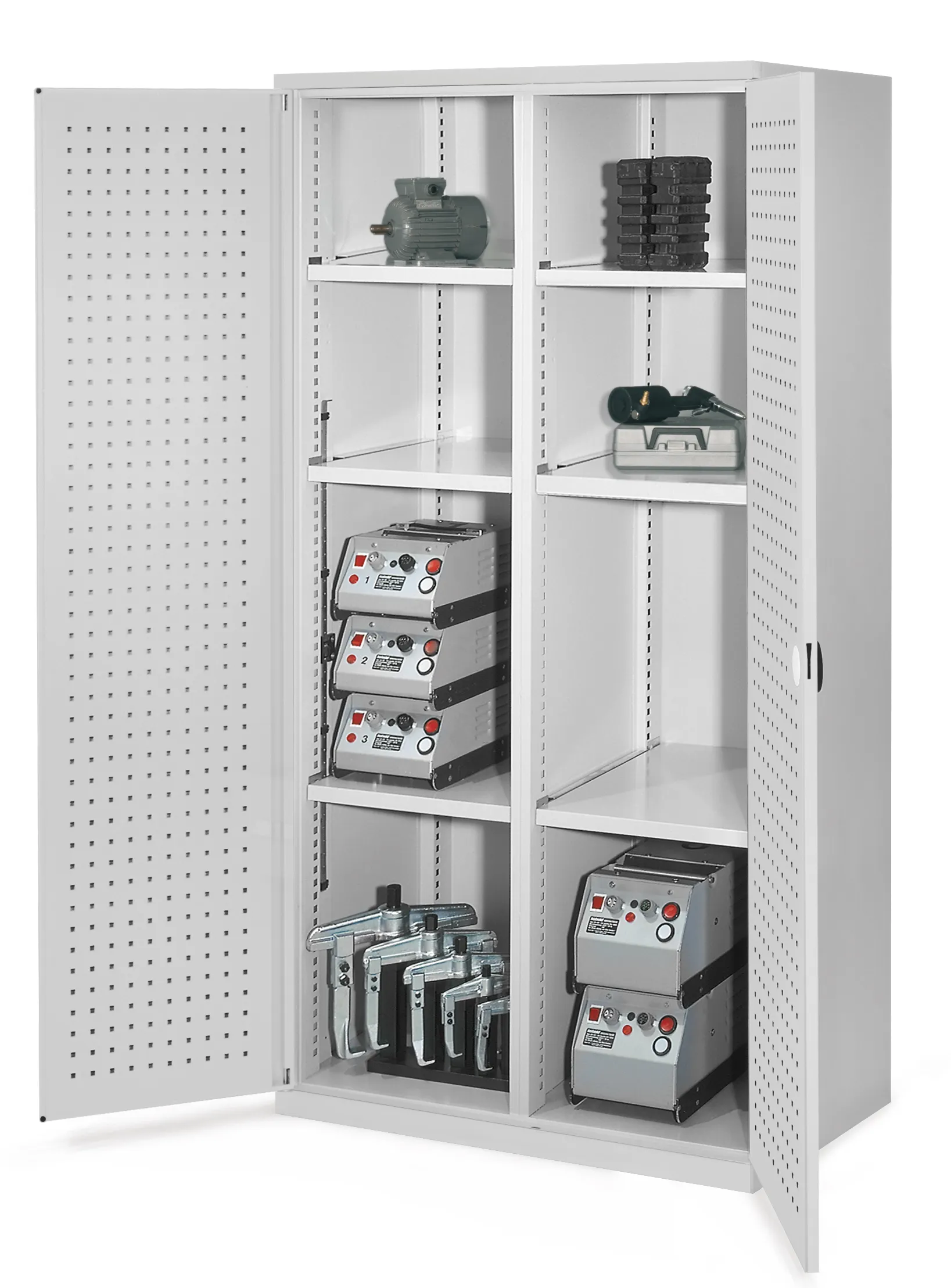 Schwerlastschrank Modell 51 von Kappes Systeme: Robuste Stahlkonstruktion mit Mitteltrennwand, 1,65 t Tragkraft, lichtgrau, verstellbare Fachb?den und sichere Schlie?ung.