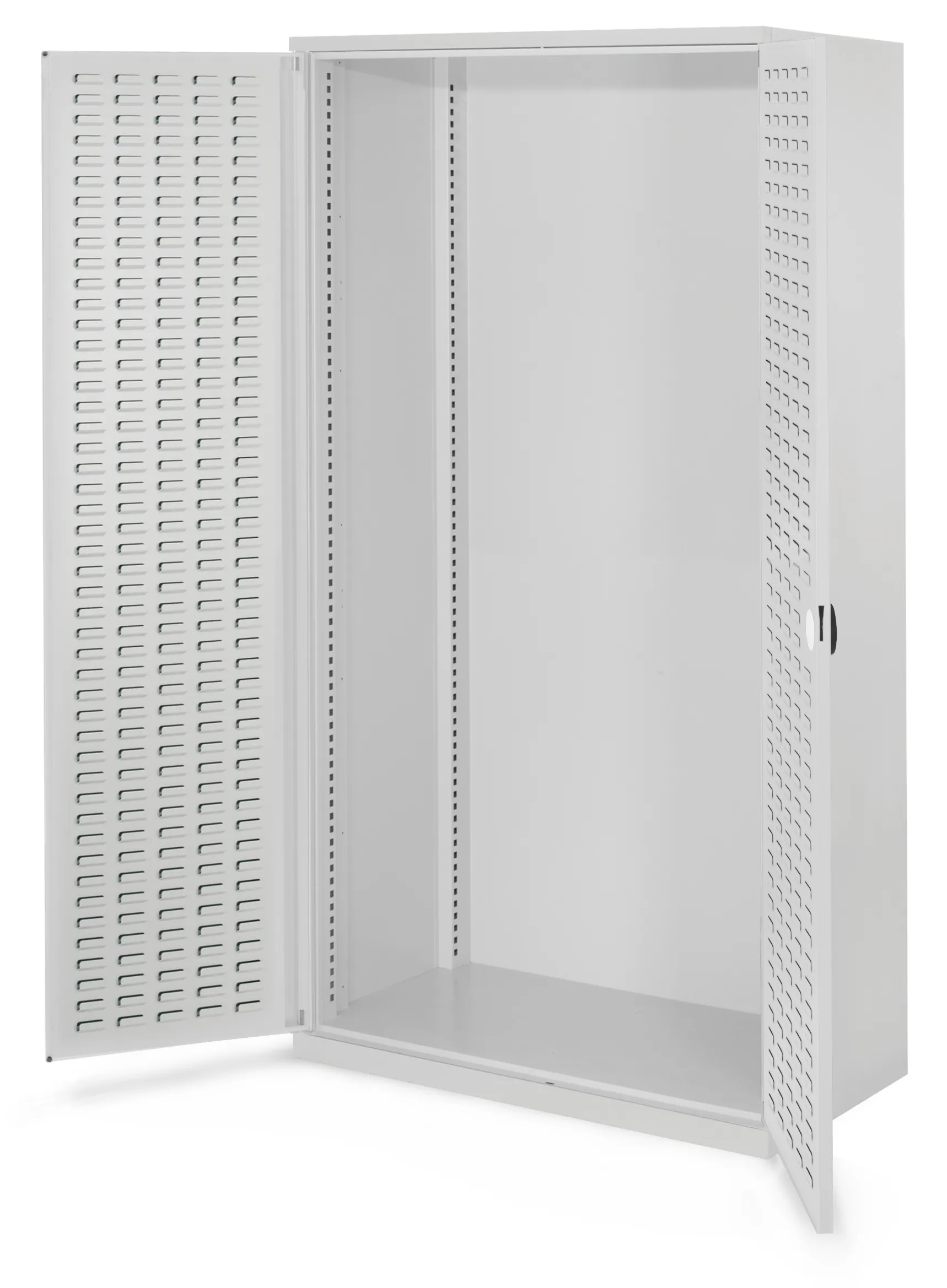 Schwerlastschrank von Kappes Systeme GmbH: Robuste Stahlkonstruktion, 1950x1000x600 mm, lichtgrau, mit RasterPlan Schlitzplatte, ideal f?r schwere Lasten und Werkzeuge.