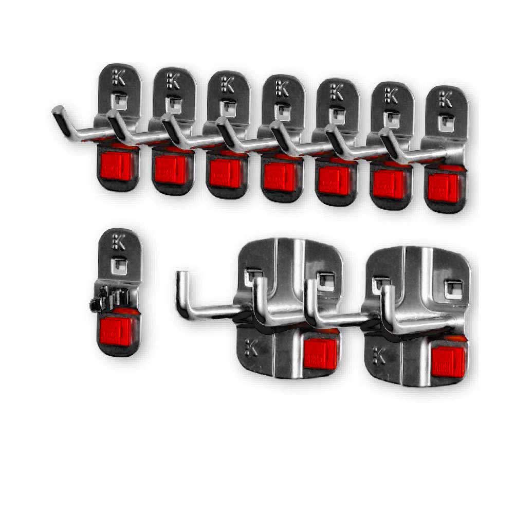 ®RasterPlan/ABAX Werkzeughalter-Sortiment 10-teilig anthrazitfarben. 7 Werkzeughalter mit schrägem Ende 2 Doppelte Werkzeughalter 1 Werkzeugklemme.