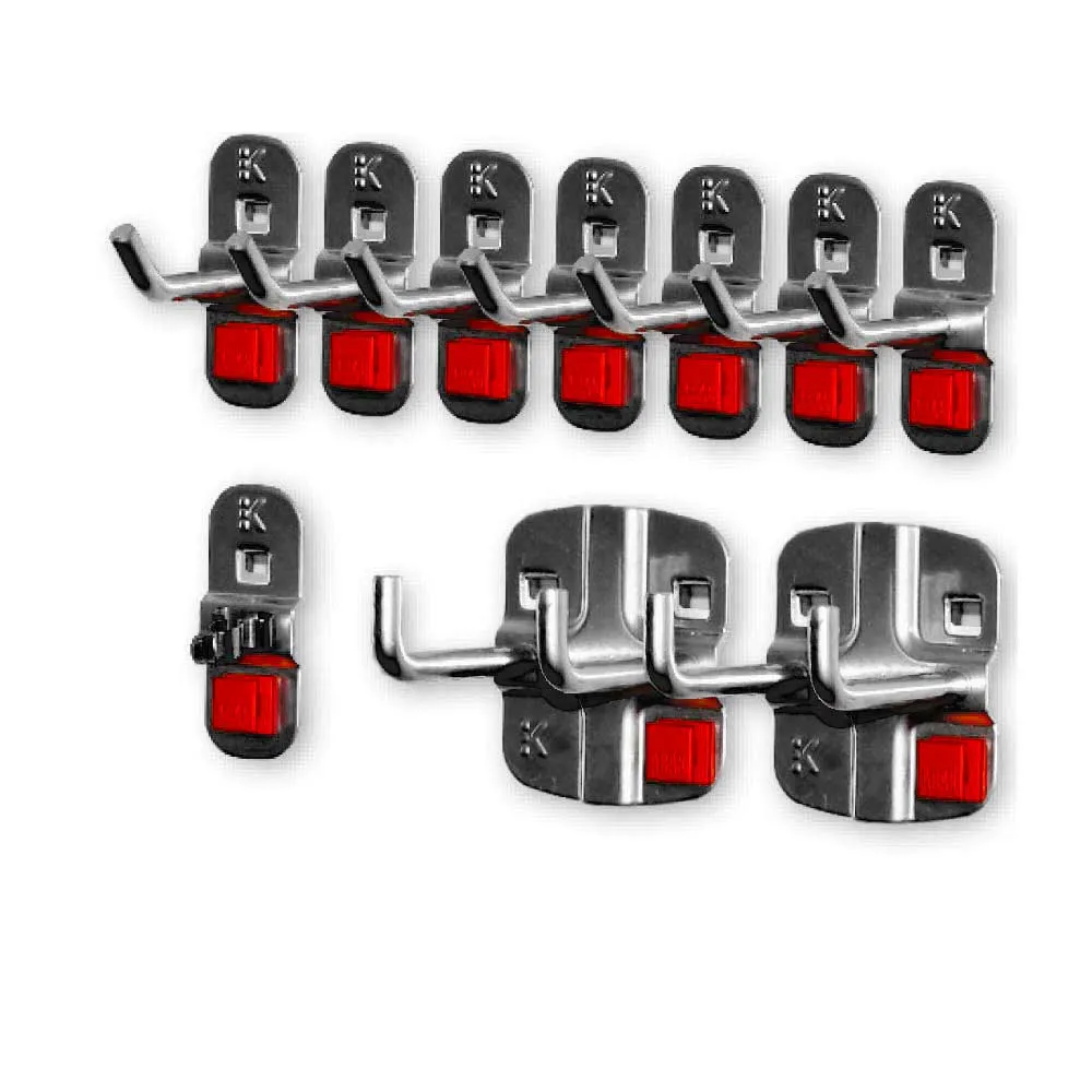 Das anthrazitfarbene ?RasterPlan/ABAX Werkzeughalter-Set von Kappes, bestehend aus 10 Teilen, bietet werkzeuglose Montage und flexible, sichere Organisation.