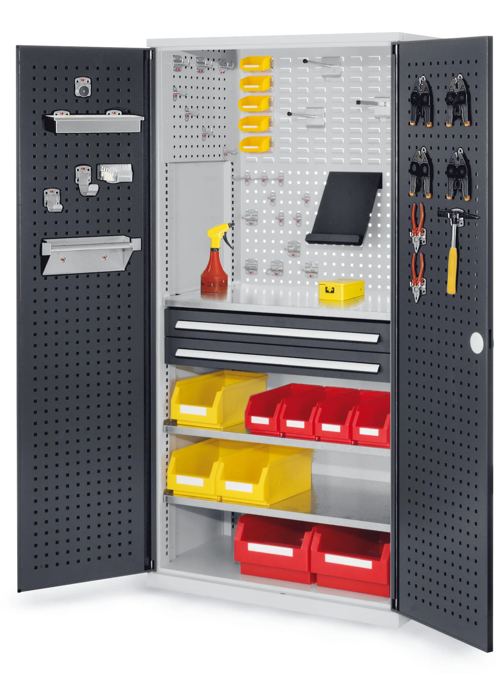 Der RasterPlan Schubladenschrank von Kappes Systeme GmbH, Modell 11, bietet flexible Lagerung mit robustem Stahlkorpus und anpassbaren Schubladen in Lichtgrau.